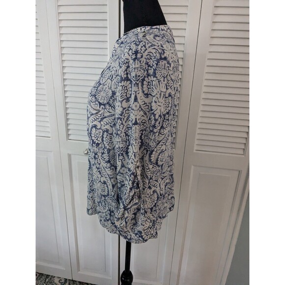 ZARA Blouse Women's Sz L Floral Blue White Button Down Tunic Boho Chic French - Picture 4 of 12